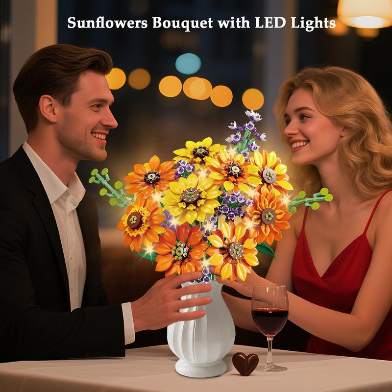 CUBIMANA Flower Sunflower Bouquet Building Kit with Lights - 17