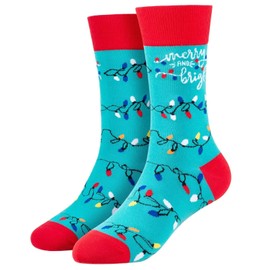 Women's Merry And Bright Christmas Socks Unisex Funny Cute Xmas Holiday Gift For Men Family Mom Dad (Blue-merry and bright)