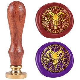 DELORIGIN Wax Seal Stamp with Astrology Aries Skull 25 mm Brass Seal Head Vintage Seal Stamp with Embossed Letter for Invitations Parties Gift Wrapping Decoration
