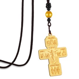 COTTVOTT Russian Orthodox Jesus Cross Pendant Necklaces Men Women Religious Prayer Crucifix Church Necklace (Gold Color)