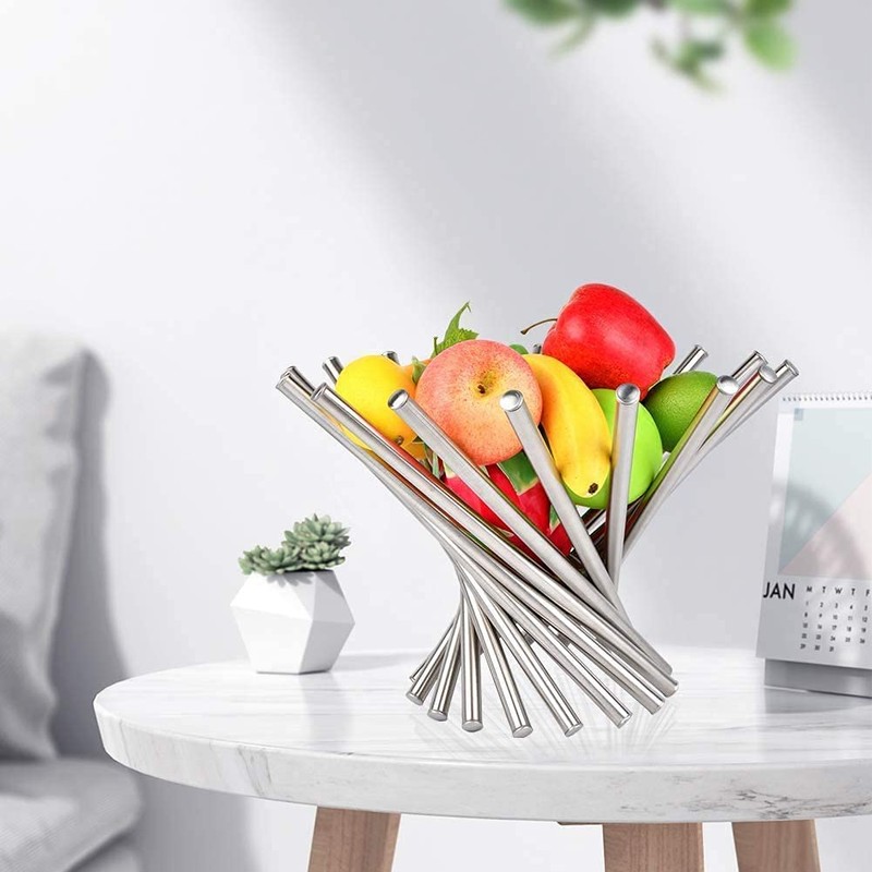 pobowlgarls Fruit Basket, Silver Creative Collapsible Stainless Steel Fruit Basket