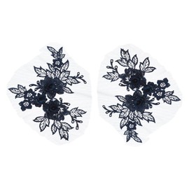 sourcing map 2 Pcs Flower Lace Appliques 3D Embroidery Lace Patch Sewing Addition Embellishments for Wedding Bridal Dress Clothes DIY Crafts Accessories Lace Decoration, Navy Blue (20cm)