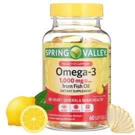 Omega-3 Fish Oil 1000 mg, 60 Softgels – Supports Heart & Brain Health, Natural Lemon Flavor, Gluten-Free (Pack of 1)