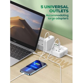 MANTO Mehrfachsteckdose mit 5 Universal Steckdosen & 6 USB-A Anschlüssen, Steckdosenleiste mit Auto-ID, Kindersicherung, 2M Kabel, 2500W, Verteilersteckdose für Zuhause, Büro, Reisen
