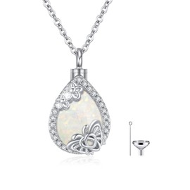 JFASHOP Urn Necklace for Ashes 925 Sterling Silver Opal Chain Memorial Cremation for Women Locket Pendant Ash Keepsake Gift, Sterling Silver, Moonstone