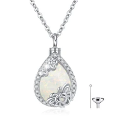 JFASHOP Urn Necklace for Ashes 925 Sterling Silver Opal Chain Memorial Cremation for Women Locket Pendant Ash Keepsake Gift, Sterling Silver, Moonstone