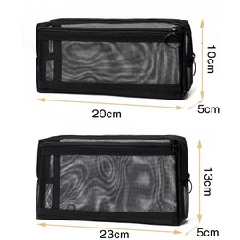LOYELEY Mesh Makeup Pouch, Set of 2, M, L, Double Layer, Makeup Pouch, Cosmetics, Toiletries, Small Items, For Business Trips, Travel, a