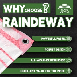 RAINDEWAY Tarps 4x8 Feet,12 Mil Sunshade Striped Tarp Waterproof,Multipurpose Poly Tarp Cover with Grommets and Reinforced Edges,Red/White Tarps