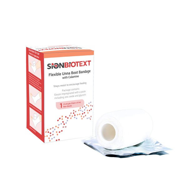 Unna Boot with Zinc and Calamine by Sion Biotext - Large Value Pack of Flexible Compression Bandage Moist Healing Environment Comfort Wrap Bandage Medical Dressing 3 Inches X 10 Yards Roll (pack of 3)