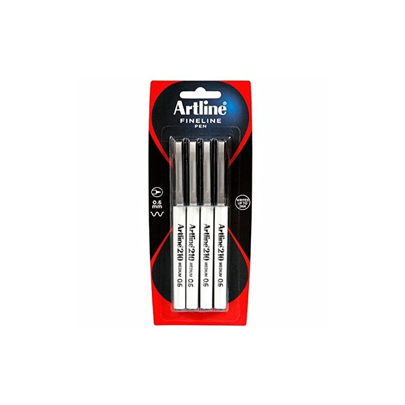 Artline 210, 121082, Fineliner Pen, Hangsell, 0.6mm, Black, 4 Pack