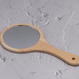 YCHMIR Travel Mirror Hand Mirror for Women Solid Wood Frame Round 6.6 x 12 inch