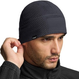 CQR Men's Fleece Tactical Beanie, Lightweight Army Military Skull Cap, Soft Warm Winter Hat with Small Pocket, Grid Fleece Charcoal, Large