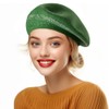 LADYBRO Winter Warm Rhinestone Green Beret Hats for Women 2