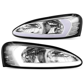 DNA MOTORING Pair of 3D Light Bar Headlights Compatible With 04-08 Pontiac Grand Prix, Chrome/Clear, HL-LB-PGPR04-CH-CL