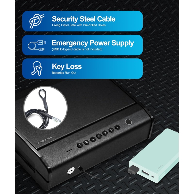 PINEWORLD Gun Safe, Biometric Gun Safes For Handgun, Pistol Safe