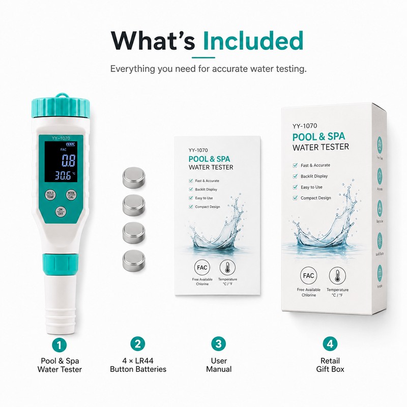 7-in-1 Digital Pool Water Tester for Maintenance – pH, Chlorine,
