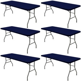 6 Pack Picnic Table Cover Fitted Elastic Tablecloth for 6 Foot Rectangle Tables Waterproof Stretch Washable Folding Indoor and Outdoor Spandex Table Cloth for Parties Camping (Navy Blue,30" x 72")