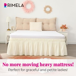 RIMELA Cream Yellow Bed Skirt King Size 15 Inch Drop, Elastic Bed Skirting for Bed Base and Frame, Bedding Dust Ruffle Easy to Install, Lightweight Wrap Around Adjustable Bedskirt