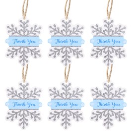 Blumomon 50Pcs Snowflake Paper Tags Blue Glitter Snowflake Thank You Gift Tags with 66ft Cotton Rope for Winter Theme Party Favor