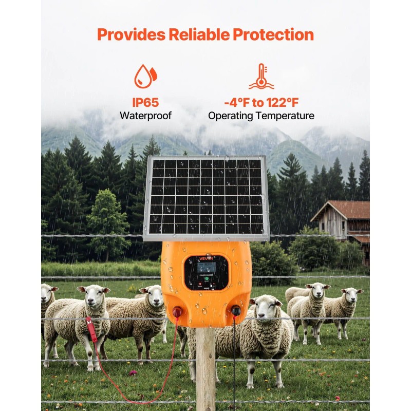 1J 10kV Solar Powered Fence Charger 1.86 Mile Range Electric