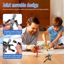 Titan 13 Action Figure, 3Pcs T13 Figure 3D Printed Lucky 13 Model Toy PVC Multi-Jointed Movable Robot Figure Desktop Decoration Gift for Kid Adult(Yellow, Red, Gray)