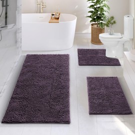 Hearth & Harbor Bathroom Rugs, Chenille Bath Mat - Machine Washable Bath Mats for Bathroom Non-Slip Backing Rubber, Quick Dry Bathroom Mat - Purple Bath Rug, 17x24-26x44-20x24