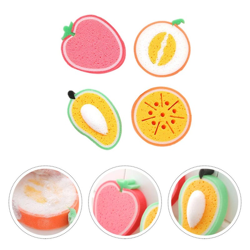LIFKOME 3sets Fruit Shape Dish Sponge Kitchen Cleaning Sponges Scrub