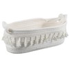 SOFPLATE 12.6 x 6.9 x 4 Inch White Cotton Baskets Boho Woven Basket Small Macrame Rope Tassel Bohemian Style Storage Organizing Box Bin for Home Bedroom Nursery Living room Entryway DIY Decoration
