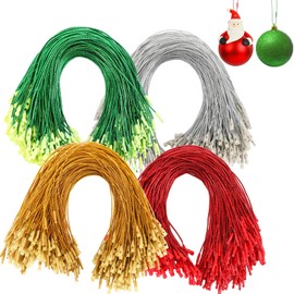 JUNEBRUSHS 600Pcs Christmas Ornament Hooks, Ornament Hangers with Snap Ornament String for Christmas Tree Holiday Party Hanging Decorations Ropes Easy and Fast Locking (Gold Silver Red Green)