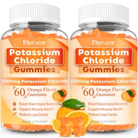 2 Pack Potassium Gummies, Potassium Chloride for Adults, Sugar-Free Potassium Supplement Gummies Support Electrolyte Balance & Leg Cramps for Women & Men, Orange Flavor, Vegan, 120 Count