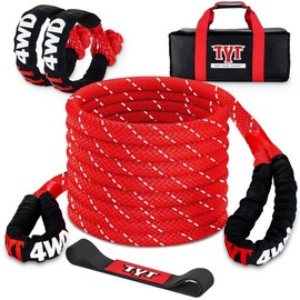TYT Kinetic Recovery Rope,(1in x 30ft Red) 48000lbs Snatch Strap, Heavy Duty Stretch Nylon Towing Ropes with 2pcs Soft Shackles - Color: 1"x30FT(Black)+2 Soft Shackles