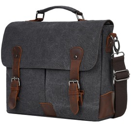 ECHSRT Vintage Canvas & Genuine Leather Messenger Bag for Men - 15.6 Inch Laptop Briefcase, Adjustable Crossbody Satchel for Business Travel, Office Work & College