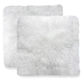 Cheer Collection Set of 2 Shaggy Long Hair Throw Pillows - Super Soft and Plush Faux Fur Accent Pillows - 18 x 18 inches, White