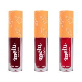 Paquete de 3 tintas para Labios en Gel Melu de Ruby Rose Cosméticos en tonos rojos claros y obscuros.