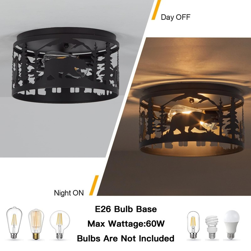 Monaxon Rustic Flush Mount Ceiling Light - 2-Light Metal Fixture