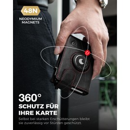LORZOR® Design für Airtag Wallet, Slim Wallet mit Münzfach, Geldbörse Herren echtem Leder, RFID Blocker Portemonnaie, Portmonee Herren kartenetui Platz für 10 Karten, Geldbeutel (Schwarz rot)