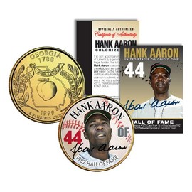 HANK AARON Hall of Fame Legends Colorized Georgia Quarter Gold Plated Coin