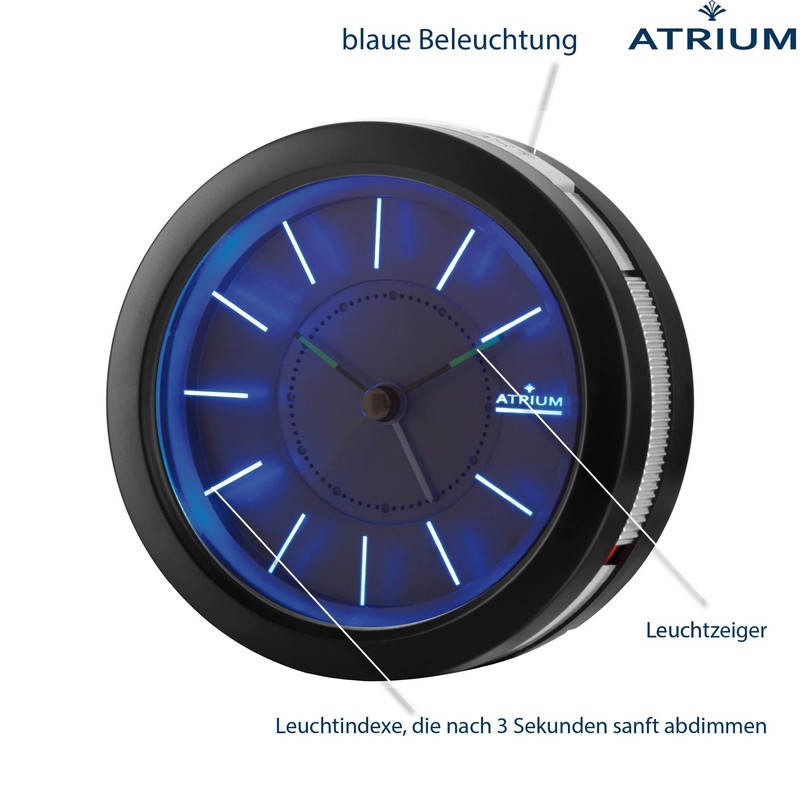 Atrium A106-7 designer alarm clock, round, analogue, grey, non-ticking, with