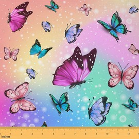Butterfly Fabric by The Yard Butterflies Print Waterproof Outdoor Fabric Rainbow Butterfly Upholstery Fabric for Chairs Butterfly Glitter Colorful Outdoor Fabric 1 Yard (L92*W150cm)