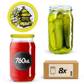 KADAX Preserving Jars 760 ml with fi82 mm Screw Lid, Screw Jars, Large Jars with Twist Off Lid, Preserving Jars for Cucumbers, Preserving Jars (Beehive, Pack of 8)