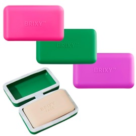 BRIXY Beauty Bar Travel Case Set – 3 Pack Soap Bar Travel Containers, Leakproof Portable Soap Holder, Durable Silicone, Magnetic Seal, TSA Friendly (Pink, Purple, Green)