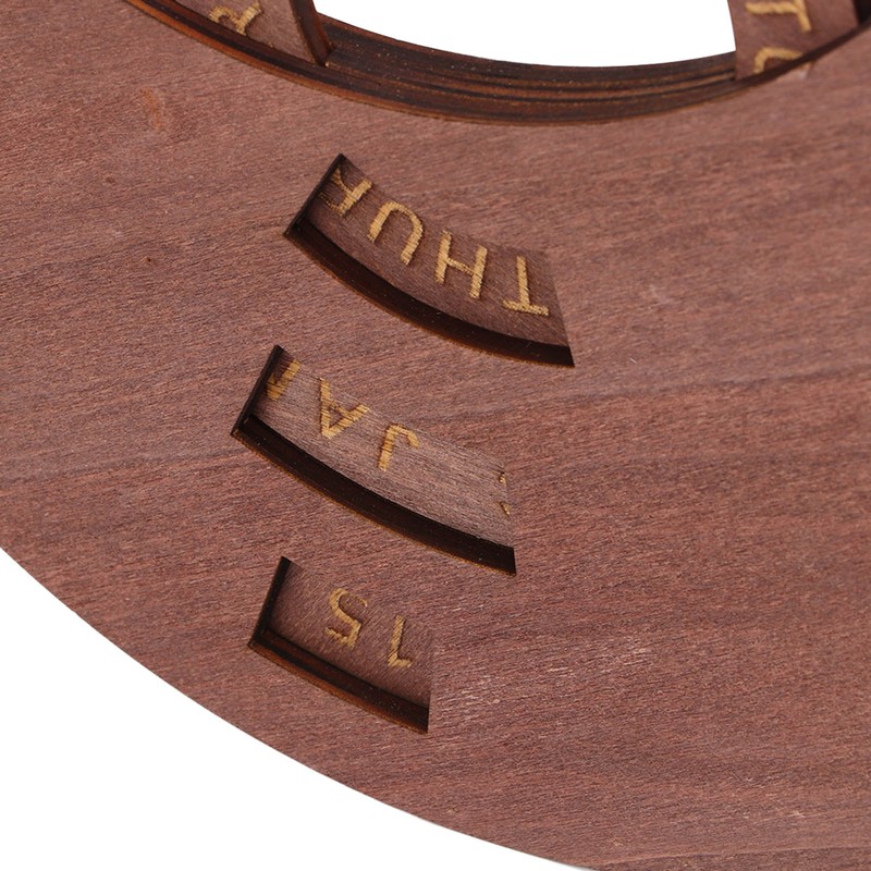 Wooden Disc Calendar Dark Brown Rotatable Disc Natural Wood Vintage