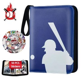 Baseball Card Binder,4-Pocket Cards Holder,Trading Card Binder Fits 400 Cards with Zipper, Card Holder Collector for Standard Size Card with 50 Removable Sleeves