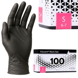 Disposable Gloves Pack of 100 | S | Nitrile Gloves Black | Powder-Free, Latex-Free Disposable Gloves | Tear-Resistant & Sensitive | EN 455 & EN 374 | Sizes XS, S, M, L, XL