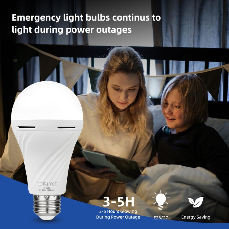 GOIRLYCE Emergency Rechargeable Light Bulbs, White Battery Operated Light Bulb