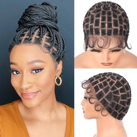 Crochet Wig Cap for Crochet Hair Breathable Double Full HD Lace Wig Caps for Crochet Braids Glueless Braided Wig Caps with Human Baby Hair 96 Scetions V2