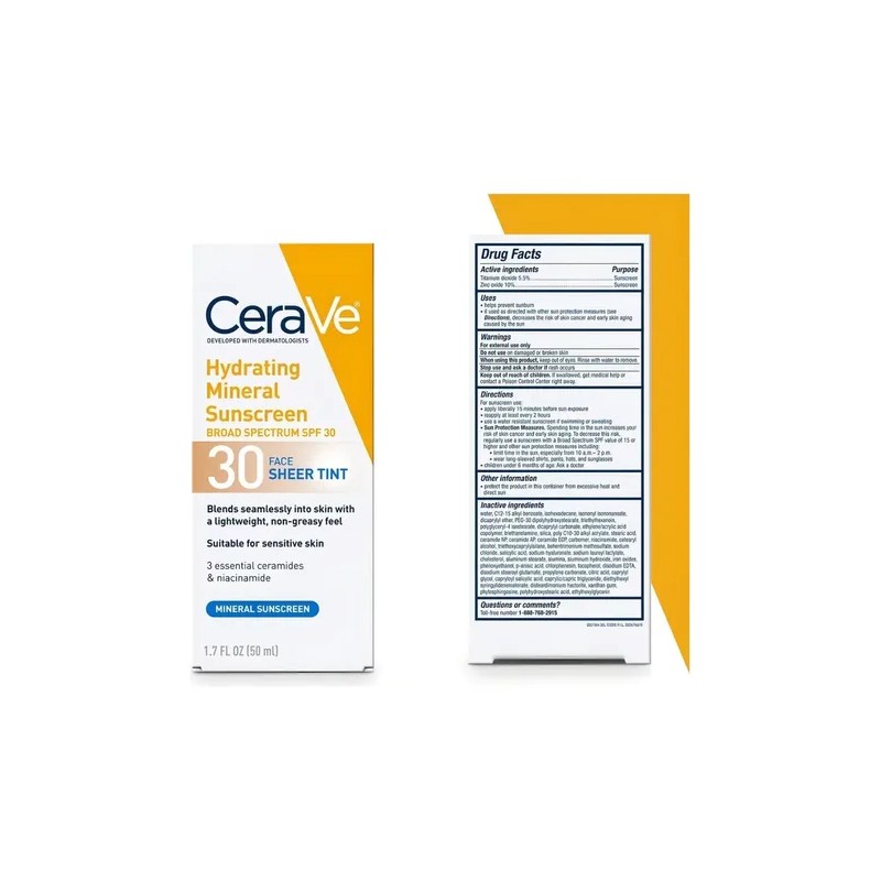 Cerave Hydrating Mineral Sunscreen Tinta Spf 30 50ml