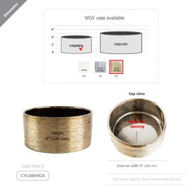 WGV Gold Etched Ceramic Cylinder Vase Width 8" Height 4" Elegant Modern Floral Container Planter Pot Centerpiece for Event Wedding Home Decor, Gold Textured 8 Pieces