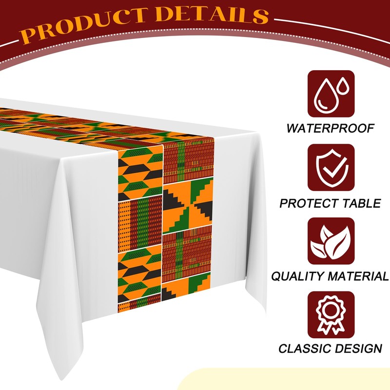Oudain 6 Pcs 54" x 108" Kente White Plastic Tablecloths