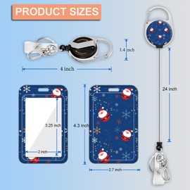 Badge Holder, Badge Reel with Swivel Belt Clip, Heavy Duty Retractable Reel, Sliding ID Badge Holder, Vertical Plastic Card Case for Nurse Teacher Office Employees (Merry Christmas-2)